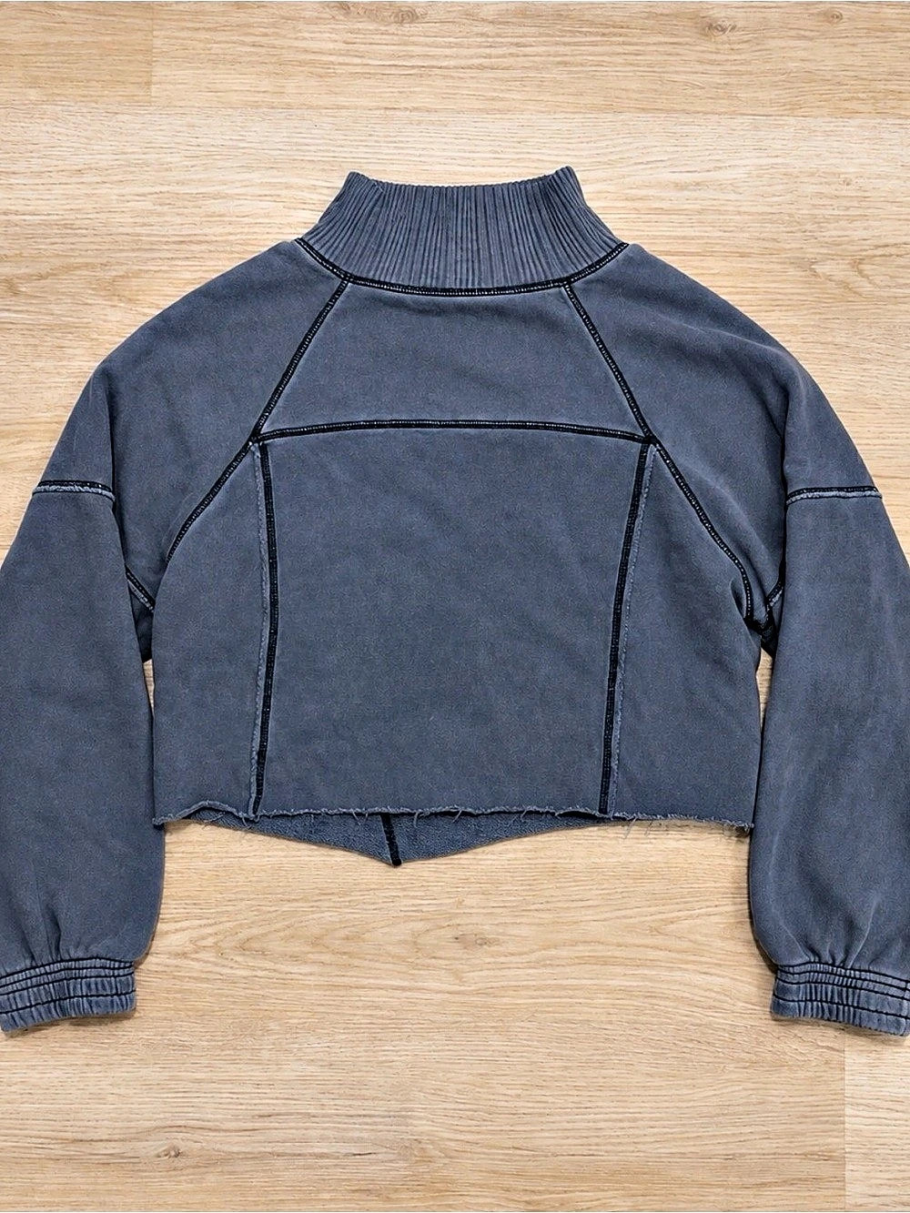 aerie Cropped Mock Neck Sweatshirt Gray Size Small